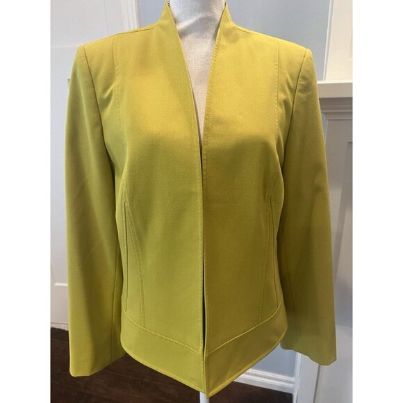 Tahari Arthur Levine Chartreuse Open Front Jacket Sleek Cut Womens Size 14 - Picture 1 of 12